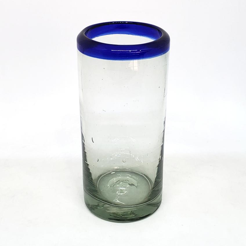 Borde de Color / Juego de 6 vasos para highball con borde azul cobalto / Éstos artesanales vasos le darán un toque clásico a su bebida favorita.